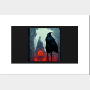 Raven Gothic Church Painting Posters and Art